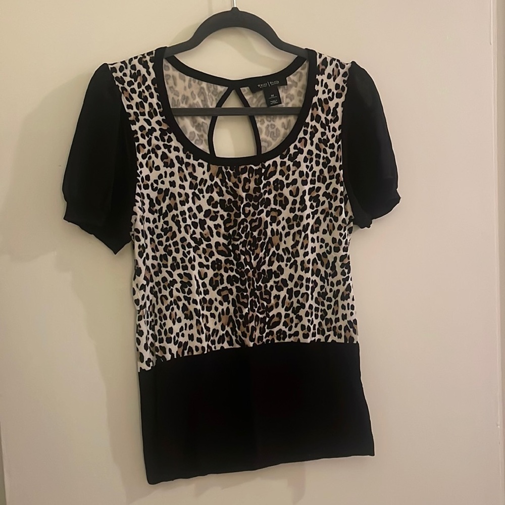 White House Black Market leopard print short sleeved sweater
